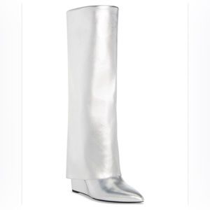 Madden Girl Evander Wide-Calf Cuffed Wedge Boots Metallic Silver Size 8